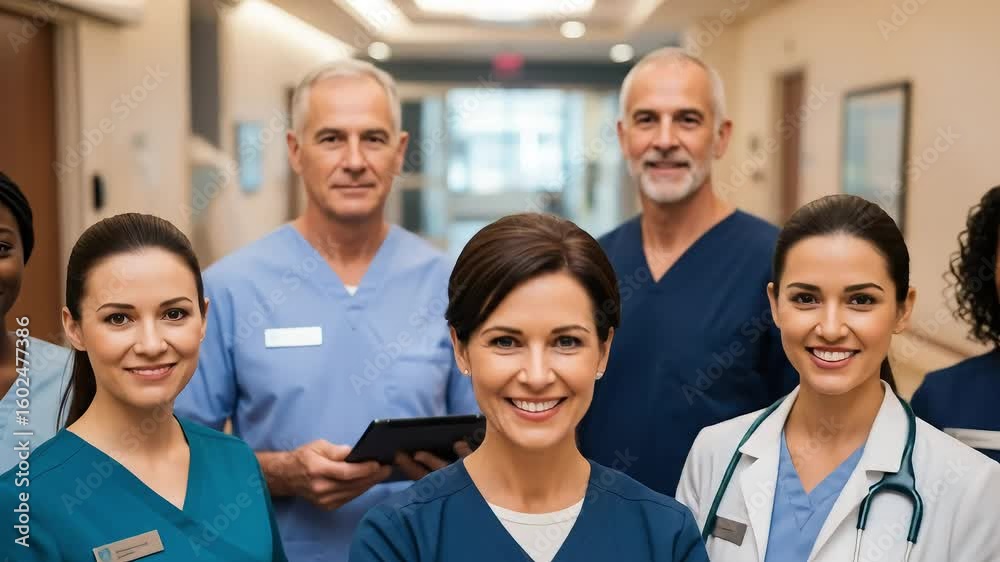 Diverse Healthcare Professionals Smiling Together In A Hospital Hallway Diverse Healthcare Professionals Smiling Together In A Hospital Hallway