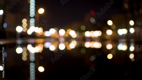 Wallpaper Mural Nighttime urban scene with blurred city lights reflecting in a puddle on the street Torontodigital.ca