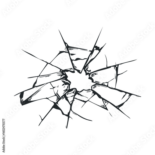 Realistic shattered glass pattern on white background