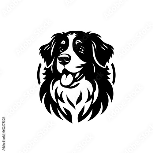 Bernese Mountain Dog Portrait Logo Design.
