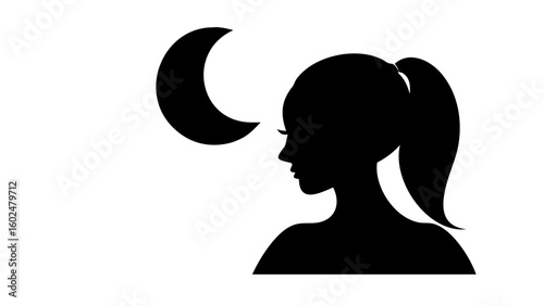 Woman in moonlight silhouette side view