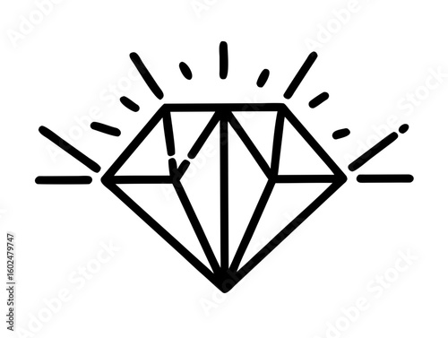 Shining diamond in minimal black line style