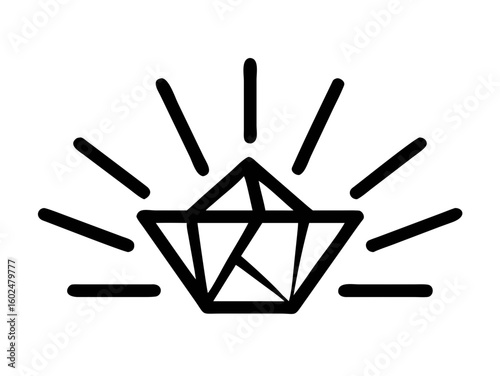 Diamond with shining rays in bold line style