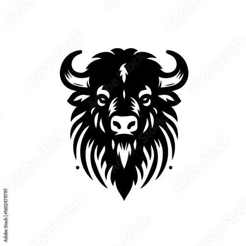 Fierce Bison Head Silhouette Logo Design.