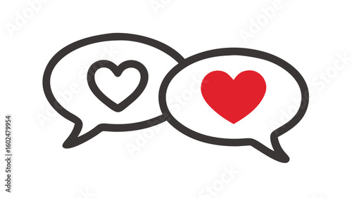 Speech bubbles with hearts in black and white style