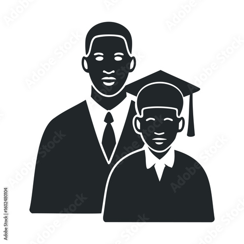 Silhouette of african male mentor and graduating child celebrating academic success