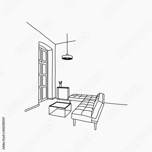 Modern living room hand drawn illustration vector