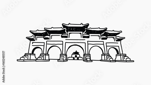 Taiwan Chiang Kai-shek Memorial Hall doodle illustration vector
