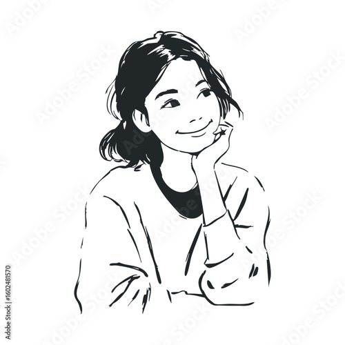 Illustration of smiling young asian female in casual clothing