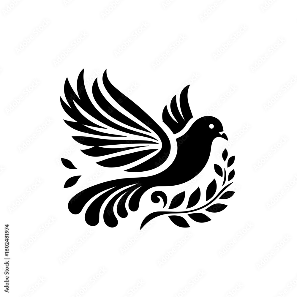 Obraz premium Stylized Black Dove with Olive Branch.