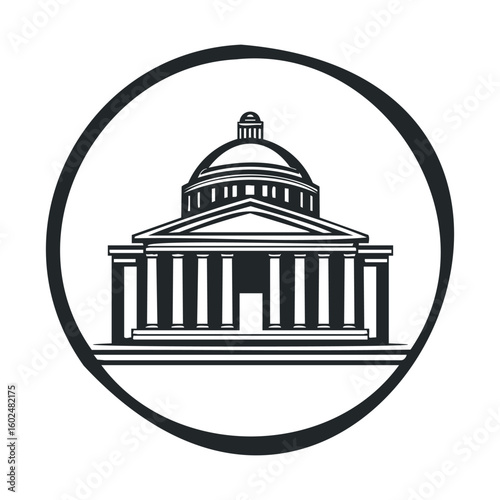 Classic greek revival building illustration with dome and columns