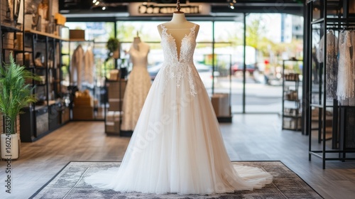 Elegant Bridal Gown in Modern Boutique Setting