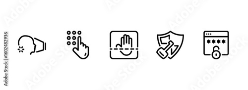 Security and Authentication Methods Icon Set in Outline Style