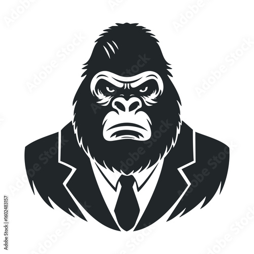 Expressionless gorilla in suit illustration