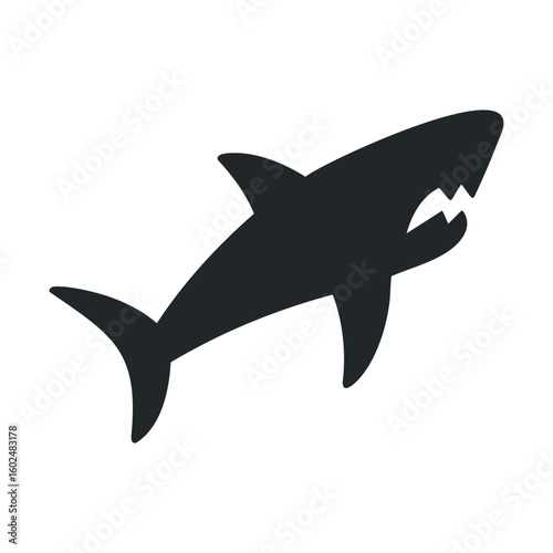 Silhouette of a shark in profile position on white background
