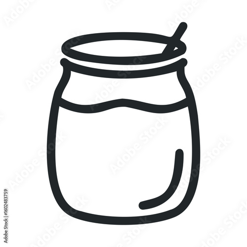 Minimalist black and white yogurt jar icon with spoon