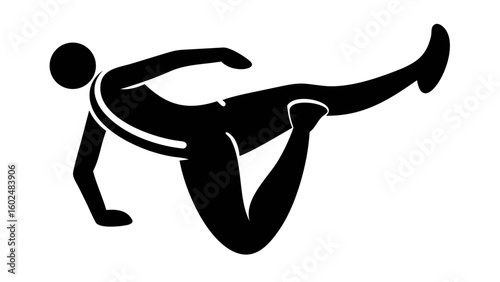 Dynamic Yoga Pose: A sleek monochrome illustration captures the elegance and strength of a person in a challenging yoga position. Perfect for fitness, wellness, and active lifestyle themes.
