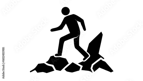 Mountain Hike Symbol: A minimalistic symbol of a figure navigating a rocky terrain, symbolizing challenge and outdoor exploration.
