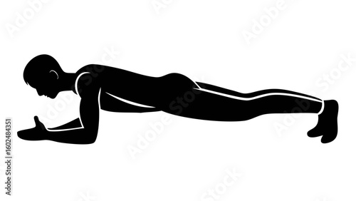 Core Strength: A silhouette of a person in a perfect plank pose, demonstrating the fundamental exercise of core strength and stability.