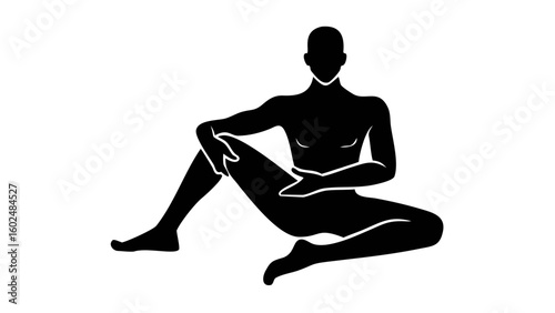 Serene Pose: A minimalist silhouette captures a person in a relaxed seated position, radiating tranquility and balance, Perfect for promoting mindfulness, meditation and physical fitness.