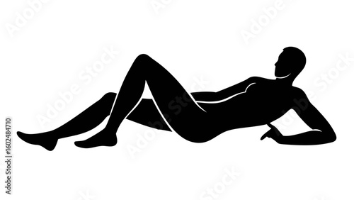 Silhouette of Relaxed Pose: A sleek silhouette depicts a person reclining in a relaxed position. It captures a sense of calm, rest, and comfortable repose.