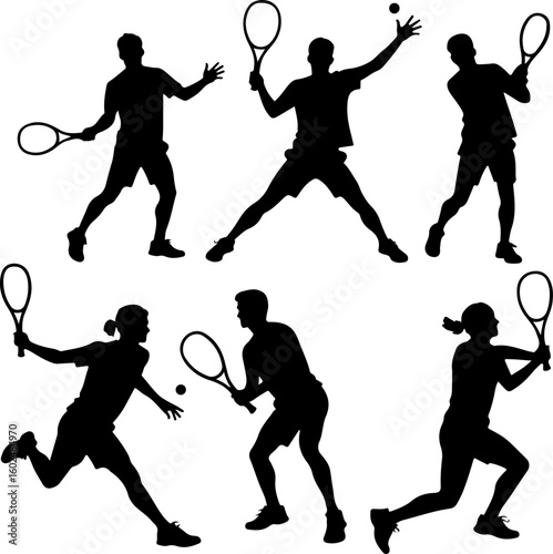 tennis, silhouette, sport, players vector bundle