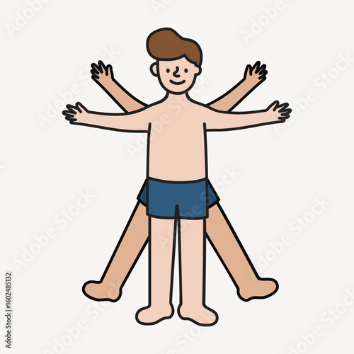 Multitasking man, doodle illustration vector