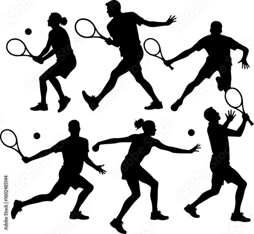 tennis, silhouette, sport, players vector bundle