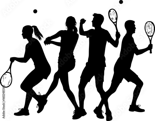 tennis, silhouette, sport, players vector bundle