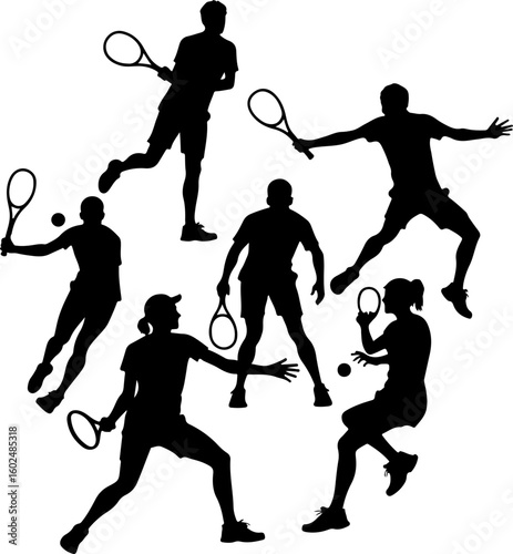tennis, silhouette, sport, players vector bundle