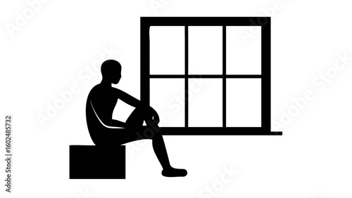 Silhouette contemplation: A silhouette of a solitary figure immersed in introspection, seated near a window