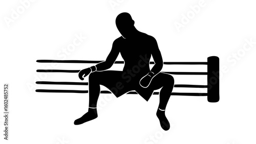 Boxer in Repose: Silhouette of a boxer resting, embodying the spirit of the sport, strength, and moments of contemplation in the boxing ring.