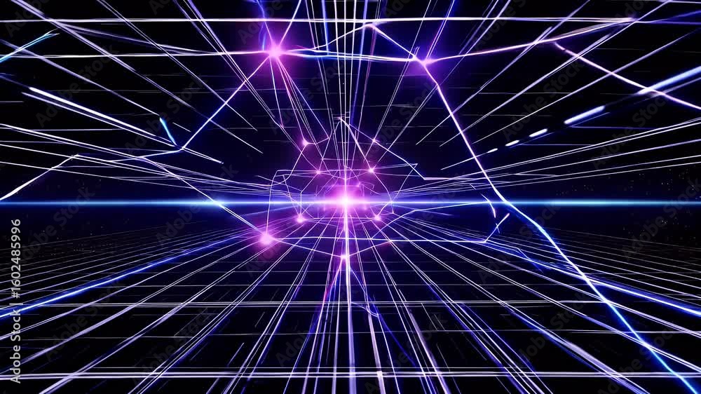 a glowing grid radiant purple nodes connecting lines forms abstract neural network seamless video ly animated 4K AI machine learning high tech visualization needs cutting edge digital
