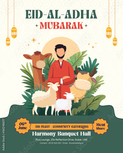 Eid Al Adha Mubarak Illustration Social Media Post Design Template