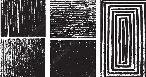 Set of hand drawn textured patterns featuring grunge style scribbles crosshatch designs and grungy overlay effects transparent background