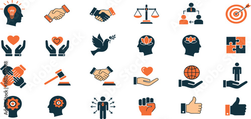 Core Values Vector Icon Set Adjustable Line Weight Integrity, empathy, respect, unity, justice, leadership, kindness, equality, support, teamwork, goal, growth