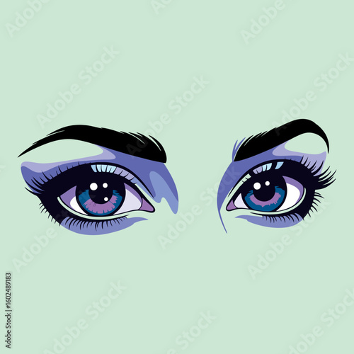vector image of a pair of eyes with a mint green background
