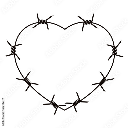 Barbed wire heart isolated transparent. Vector illustration of black heart made from barbed wire. Perfect tattoo template design. Love is pain template design. EPS 10