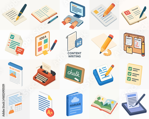 Isometric Detailed Learning and Education Element Icons Illustrations Set
