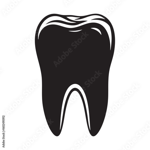 Black molar tooth with white highlights and roots dental