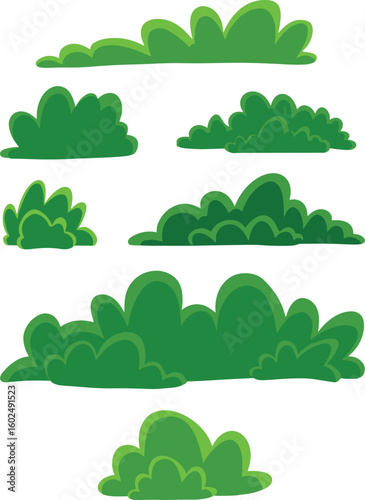 set of Green bushes. Hand drawn bush vector. set of garden plant element. for decoration children nursery, kindergarten, childcare, poster, children coloring book