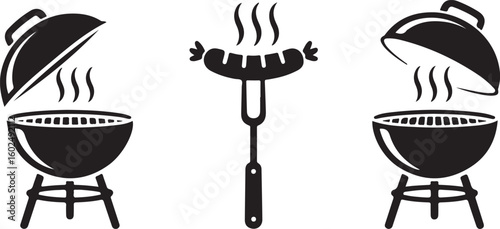 Grill bbq vector icon silhouette set