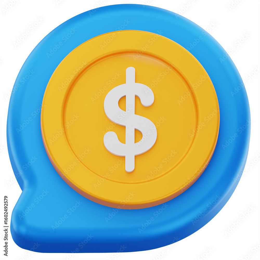 Fototapeta premium Dollar Coin in Chat Bubble 3D Icon – Minimalist Finance