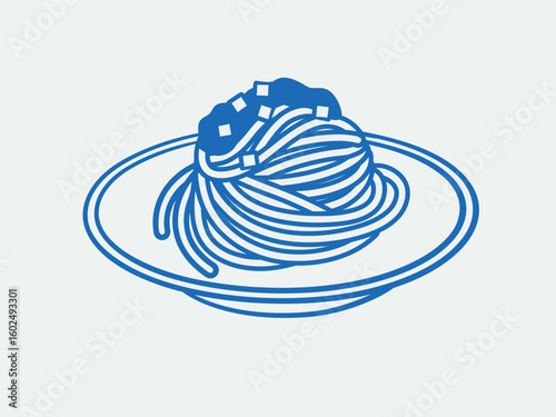 Hand-drawn spaghetti carbonara. Line art, ink, minimalist style. Vector illustration. Food collection.