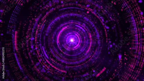Fototapeta Naklejka Na Ścianę i Meble -  Abstract Digital Tunnel with Purple and Pink Light Particles in Circular Motion Representing Data Flow, Technology and Futuristic Network Concept, 3d rendering