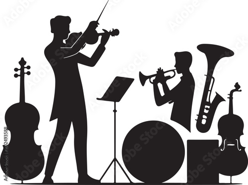 Orchestral Performance Silhouette Musicians Playing Instruments
