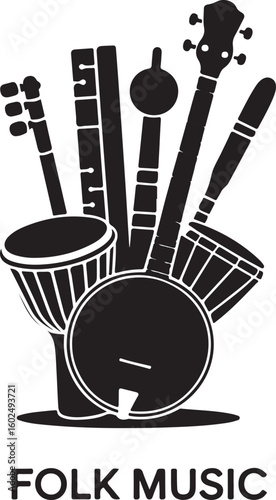 Folk Music Instruments Silhouette - Traditional World Music & Cultural Sounds Vector