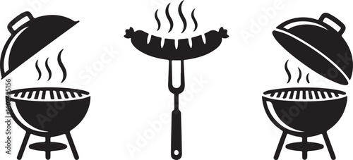 Grill bbq vector icon silhouette set
