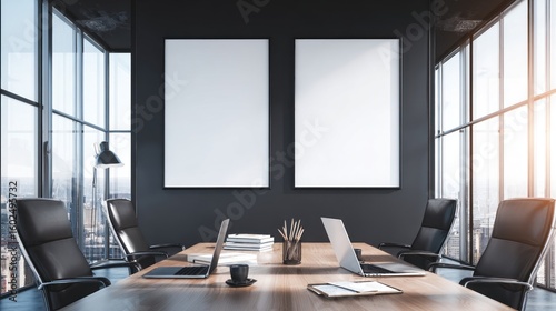 Modern office meeting room with city view