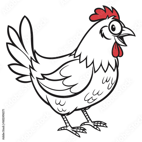 Stylized cartoonish illustration of a plump hen isolated on white background
